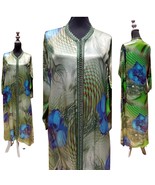 vintage blue and green lame kaftan dress/ embroidery Handmade/ occasion ... - £118.46 GBP