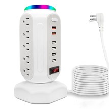 Power Strip Tower 15 Outlets 6 Usb Ports, Surge Protector With Colorful Led Ligh - £55.30 GBP