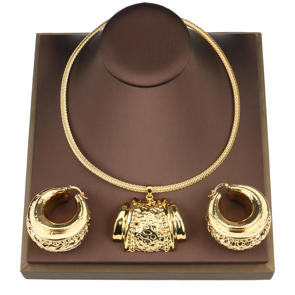 Fashion African Jewelry Sets For Women Circle Pendant Necklace Hook Earrings Jew - £40.32 GBP