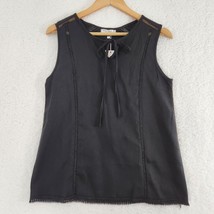 Women&#39;s Blouse Sleeveless Black Detailed Tye Front Small - £10.41 GBP