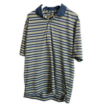 Footjoy Men&#39;s Blue Yellow White Stripe Short Sleeve Golf Polo Shirt Size Large - £10.04 GBP