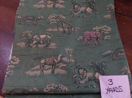 Classic Cottons 2001 Quilting Fabric Green Jungle Lion Elephant 3 Yards Sewing - £25.12 GBP