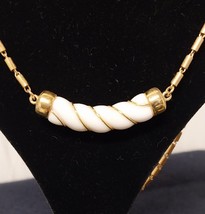 Vintage Monet signed gold tone white milk glass choker necklace 15 inch - £18.45 GBP