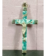 Catholic Crucifix Cross Japan Marbleized 4&quot; Vintage Rosary Blue - $17.82