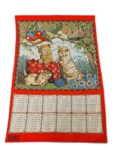 Vintage 1982 red kitchen towel with little kittens retro cat gift - £13.30 GBP