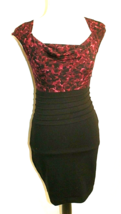 Daisy Fuentes Petites Bodycon Dress Size Xs Black &amp; Purple Rose Print Top Cowl - £12.56 GBP