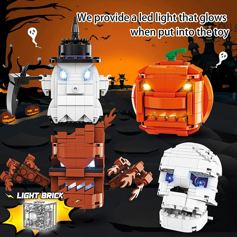 Play New A Halloween Pumpkin Head Building Block MOC Tree Monster With Light Set - £49.83 GBP