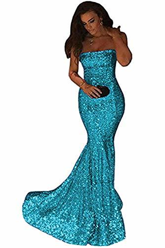 Plus Size Sequins Mermaid Long Strapless Formal Evening Prom Dress Aqua Blue 16W