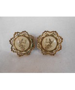 Vintage White Enamel and Brass Dancing Siam Screwback Earrings - $13.02 CAD