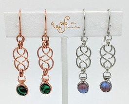 Handmade copper earrings: Celtic links with herringbone wire wrapped dangle - £16.61 GBP