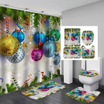 Christmas Shower Curtain Set With Rugs Merry Christmas Fabric Waterproof Holiday - $45.99