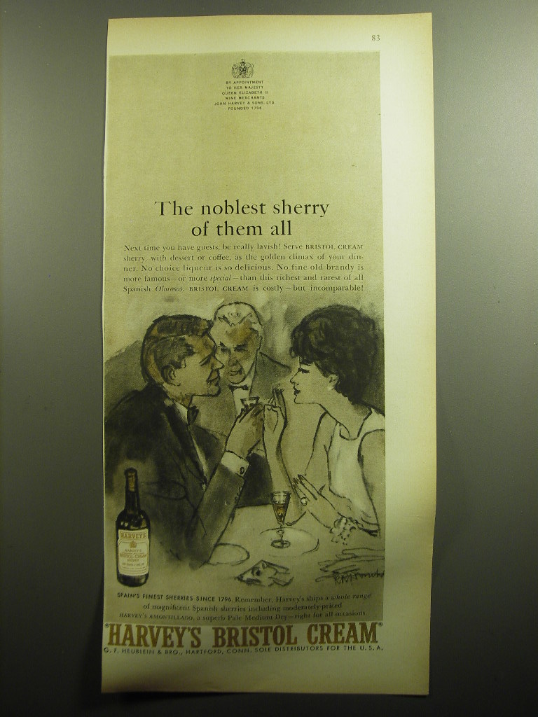 1958 Harvey's Bristol Cream Sherry Ad - The noblest sherry of them all - $18.49
