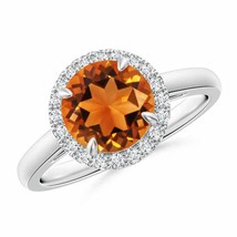 ANGARA Round Citrine Cathedral Ring with Diamond Halo for Women in 14K Gold - £813.22 GBP