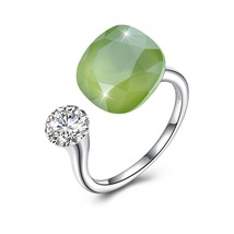 LEKANI S925 Sterling Silver Rings For Women Squre Varied Colors Crystal From Swa - £20.04 GBP
