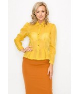Women&#39;s Organza Pleated Long Sleeve Blouse - $243.84 MXN