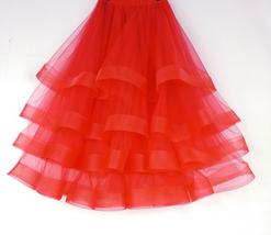 Red Layered Midi Tulle Skirt Women Custom Plus Size Ballerina Midi Tulle Skirt image 2