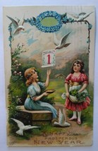 New Year Postcard EAS Germany Original Embossed Girls Doves Columbia SC 1911 - £16.32 GBP