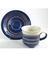 Otagiri Small Cup and Saucer Set, Dark Blue with Stripes , Appears Hand Painted - $14.99