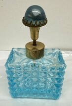 Vintage Blue Glass Perfume Bottle with Atomizer - $97.08 CAD