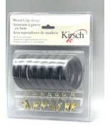 Kirsch Black Wooden Drapery Rings Set 7 Clips Hanging Wood Fits 1 3/8&quot; P... - $20.02 CAD