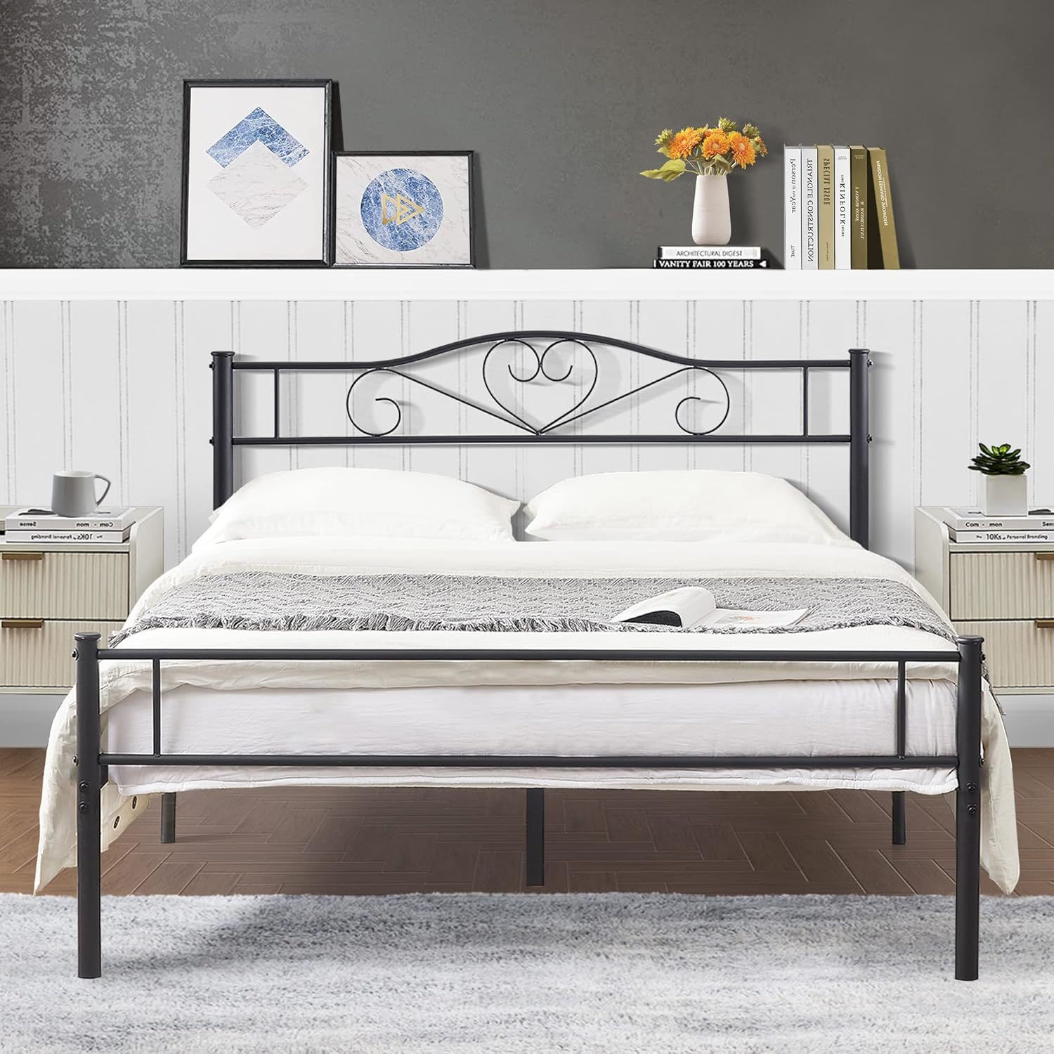 Vecelo Metal Platform Bed Frame With Headboard &amp; Footboard, Steel, Matte... - $116.94