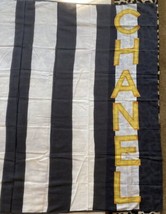 Auth Chanel Black White Stripe Large Cotton Scarf Wrap Beach Pareo - £548.86 GBP