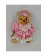 Raike Wooden Face Brown Bear pink dress 13&quot; - $47.37 CAD