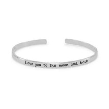 925 Sterling Silver 4 mm &quot;Love you to the moon and back&quot; Scripted Cuff Bracelet - £106.41 GBP