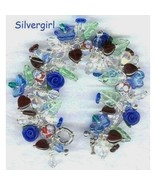 Floral Encased Lampwork Sparkly Czech Heart Full Charm Bracelet - £40.08 GBP