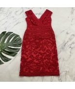 Tadashi Shoji Womens Cocktail Sheath Dress Size S Red Floral Lace Sleeve... - $71.74 CAD