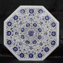 21 Inches Lapis Lazuli Stone Inlay Work Sofa Table White Marble Coffee Table Top - £479.89 GBP