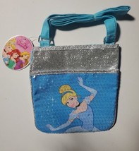 Disney Cinderella Sequins Small Crossbody Bag Strap Purse Blue Silver Kids NWD - £8.19 GBP