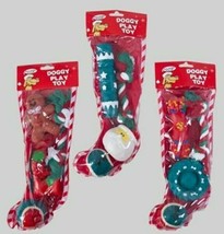 RANDOM Red Doggy Play Toy Stocking Toys 1 Balls 1 Rope 2 Plastic Squeak Toy - £12.01 GBP