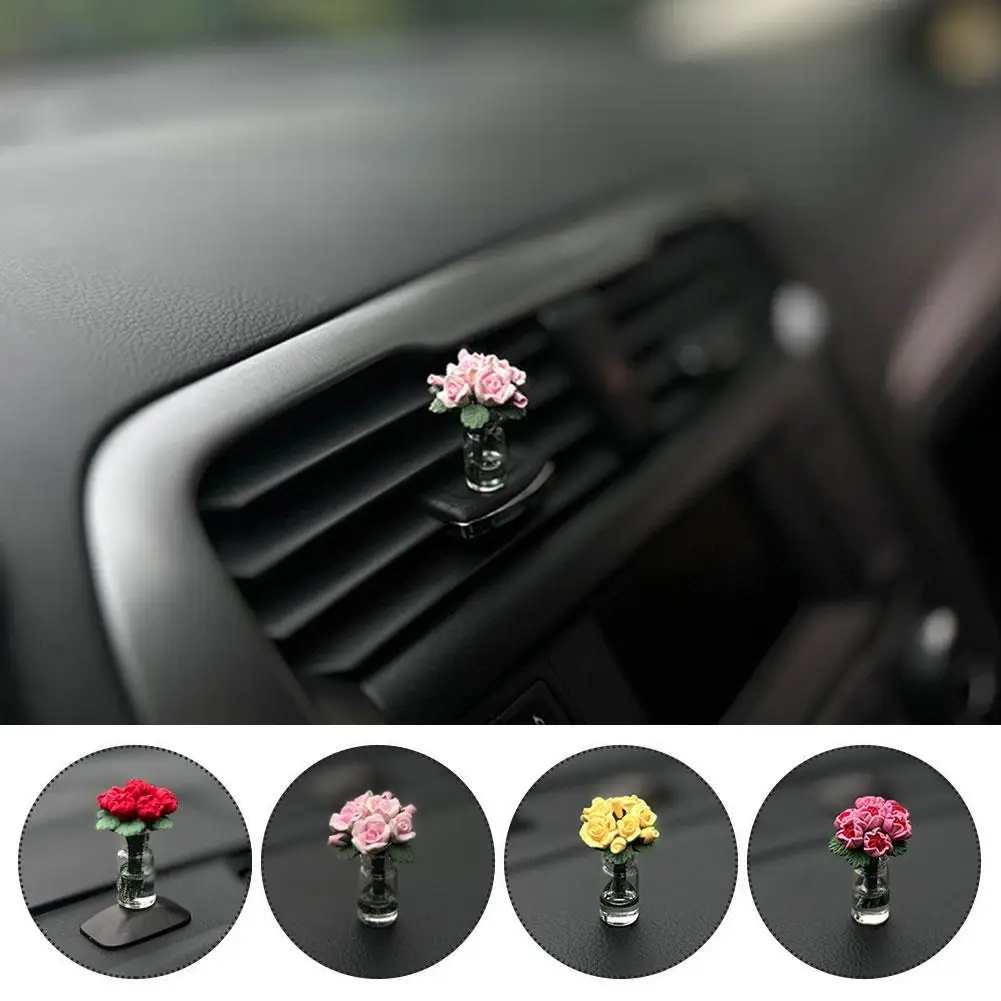 Cute Mini Rose Car Interior Decoration Dashboard Air Outlet Rearview Mirror - $13.84+