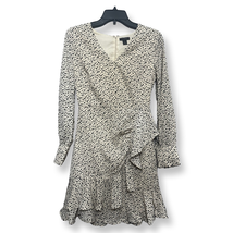 Halogen Womens Faux Wrap Dress Beige Black Speckled Long Sleeve Ruffle XS New - £22.61 GBP
