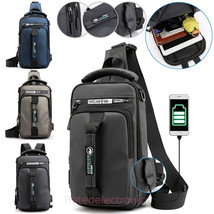 Men&#39;s Sling Crossbody Bag Anti-theft Chest Shoulder Backpack USB Charging Port - £15.61 GBP