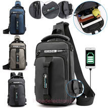 Men&#39;s Sling Crossbody Bag Anti-theft Chest Shoulder Backpack USB Charging Port - £15.72 GBP