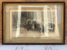 Large Antique Original 1880 Chirico Engraving Print UN MATRIMONIO IN BAS... - $326.32
