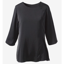 Chicos 2 Layered Knit Tunic Top Womens L 12 Scoop Neck Lined 3/4 Sleeves Black - £12.95 GBP