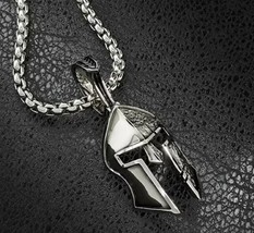 Spartan Helmet Necklace Solid Sterling Silver, Spartan Warrior Necklace, Sparta - £141.47 GBP