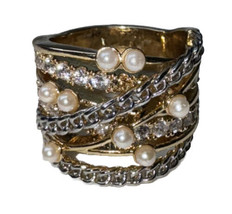 Banana Republic Stacked Ring Faux-Pearl CZ Size 6 - £17.03 GBP