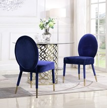 Leverett Dining Chair Upholstered Oval Back Armless Design Velvet Wrapped, Navy - $156.92