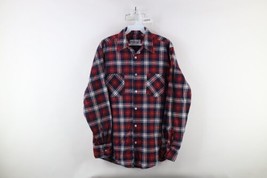 Vintage 70s Streetwear Mens Medium Faded Flannel Collared Button Shirt Plaid USA - £37.21 GBP