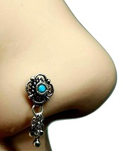 Nose Stud Turquoise Silver Exotic 3 Chain Balls 22g (0.6mm) 6mm Post Ball End - £13.38 GBP
