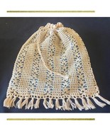 Vintage Bread Bag in crochet handmade lace Cream lined with fringe 34cm ... - $339.23 MXN