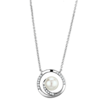 3W444 - Rhodium Brass Necklace with Synthetic Pearl in White - $556.80 MXN