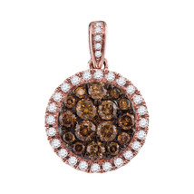 14kt Rose Gold Womens Round Brown Diamond Circle Cluster Pendant 1.00 Cttw - £880.55 GBP