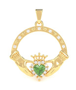 Peridot Diamond Claddagh  Pendant in 14k Yellow Gold - $614.10 CAD