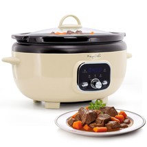 MegaChef 6.9 Quart Oval Electric Digital Slow Cooker in Cream with Black... - $72.94