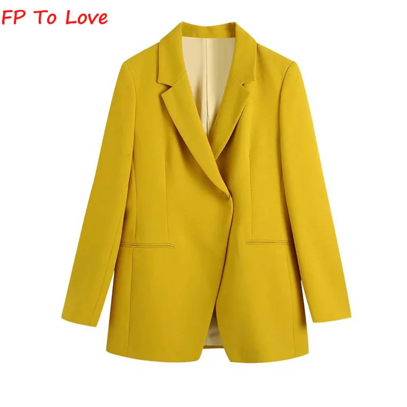 FP To Love Woman Bright Yellow Blazers Vintage Stylish Button SS Spring Autumn L - £113.83 GBP
